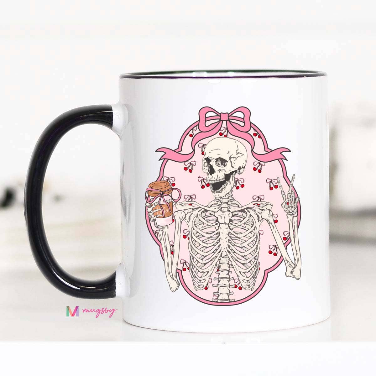 Skeletons and Bows Coquette Coffee Mug, Skeleton, Bows