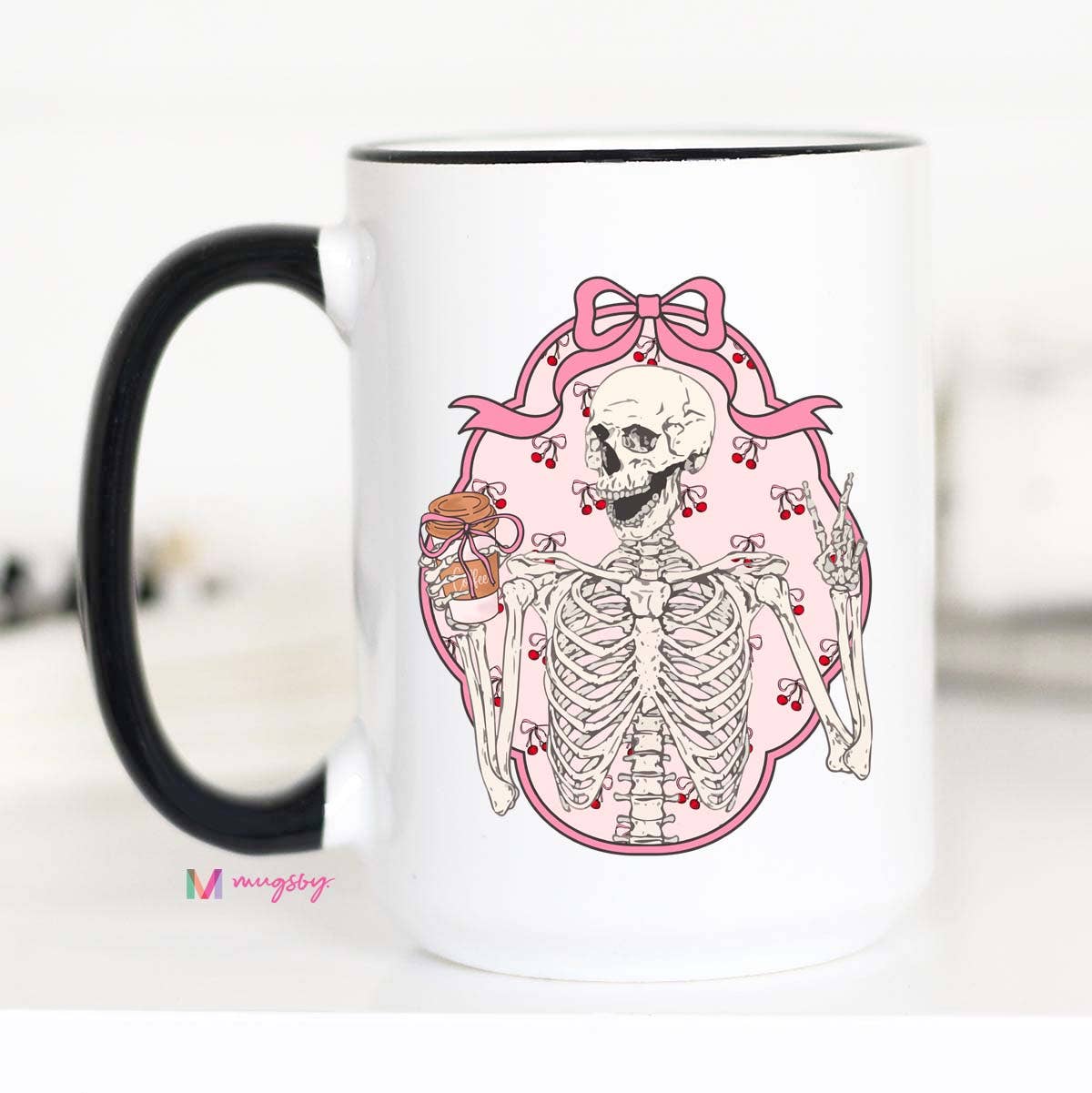 Skeletons and Bows Coquette Coffee Mug, Skeleton, Bows