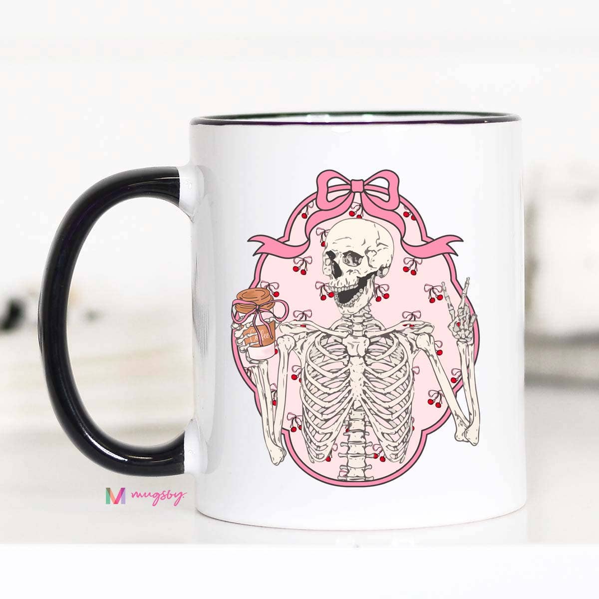 Skeletons and Bows Coquette Coffee Mug, Skeleton, Bows